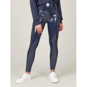 SPANX Faux Patent Leather Leggings in Port Navy Size X-Large Tall